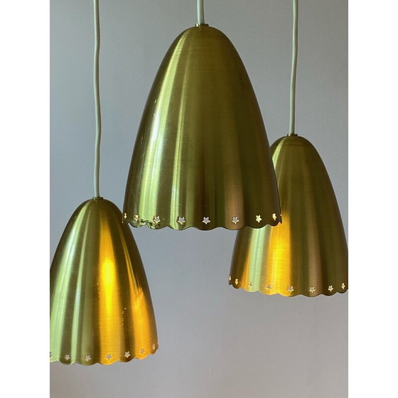 Image 1 of Ensemble de 3 lampes suspendues vintage en laiton, Danemark 1960