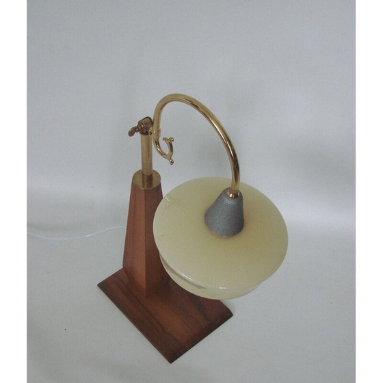 Image 1 of Lampe vintage art déco en bois, laiton et verre, 1960