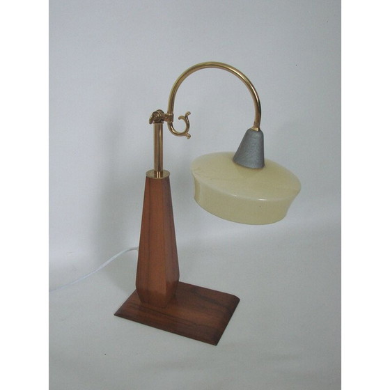 Image 1 of Lampe vintage art déco en bois, laiton et verre, 1960