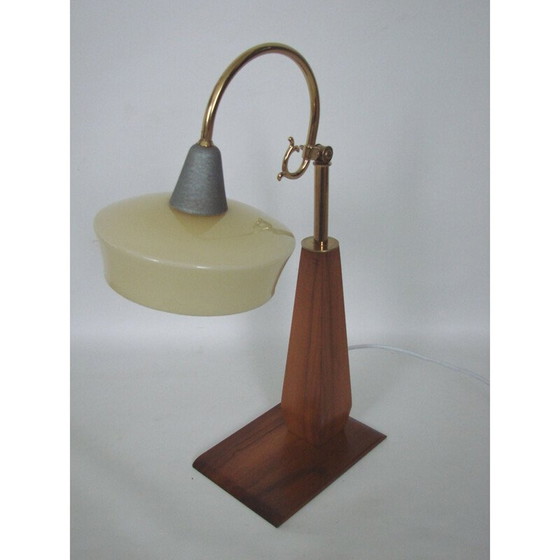 Image 1 of Lampe vintage art déco en bois, laiton et verre, 1960