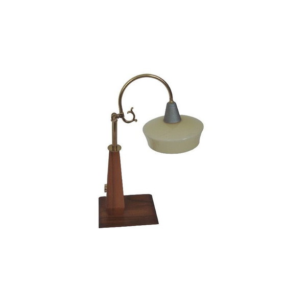 Image 1 of Lampe vintage art déco en bois, laiton et verre, 1960