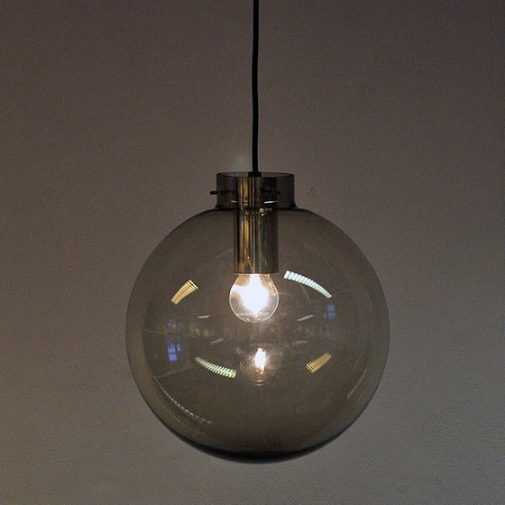 Image 1 of Lampe suspendue vintage 7714 en verre fumé par Jonas Hidle pour Høvik Lys, Norvège 1970