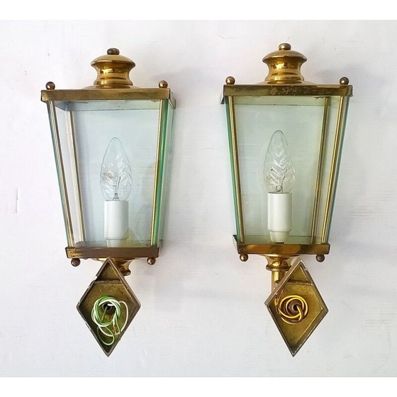 Image 1 of Paire d'appliques vintage en laiton et verre par Pietro Chiesa pour Fontana Arte, 1950