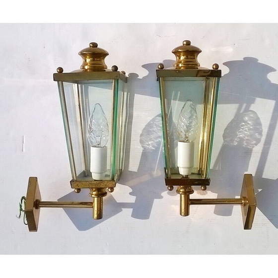 Image 1 of Paire d'appliques vintage en laiton et verre par Pietro Chiesa pour Fontana Arte, 1950