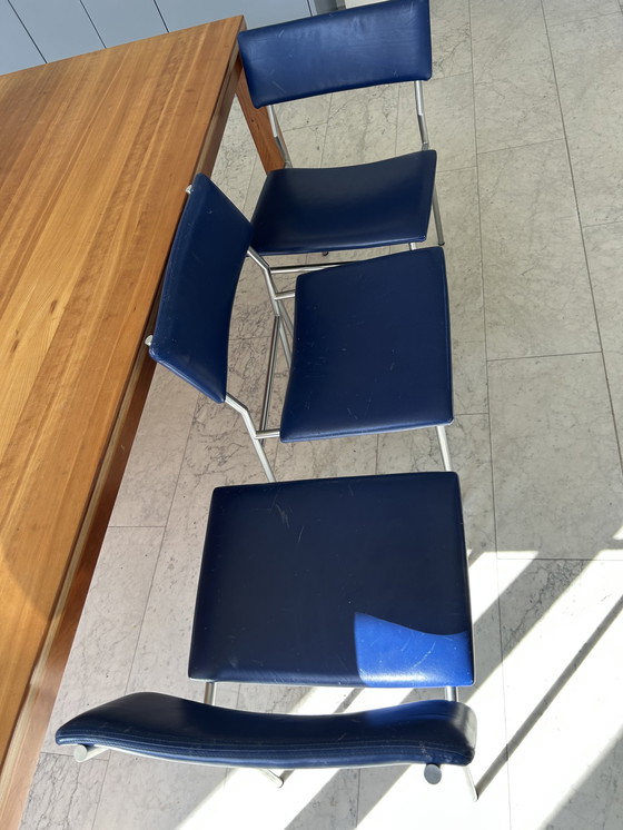 Image 1 of Set Chaises de Salle à Manger en Acier Inoxydable Avec Cuir Bleu
