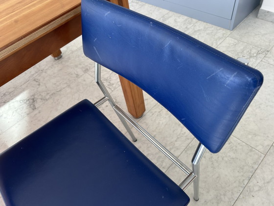 Image 1 of Set Chaises de Salle à Manger en Acier Inoxydable Avec Cuir Bleu