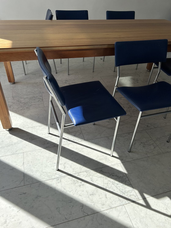 Image 1 of Set Chaises de Salle à Manger en Acier Inoxydable Avec Cuir Bleu