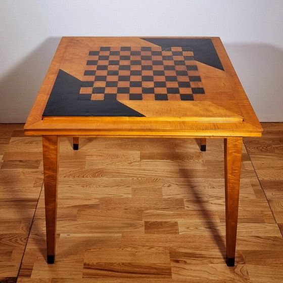 Image 1 of Table de jeu Thonet vintage en sycomore, amarante et placage de bois, années 1950