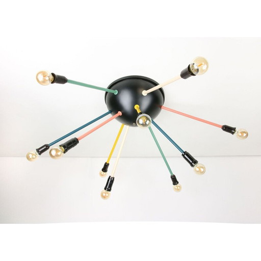 Lustre spoutnik vintage en noir mat, 1950