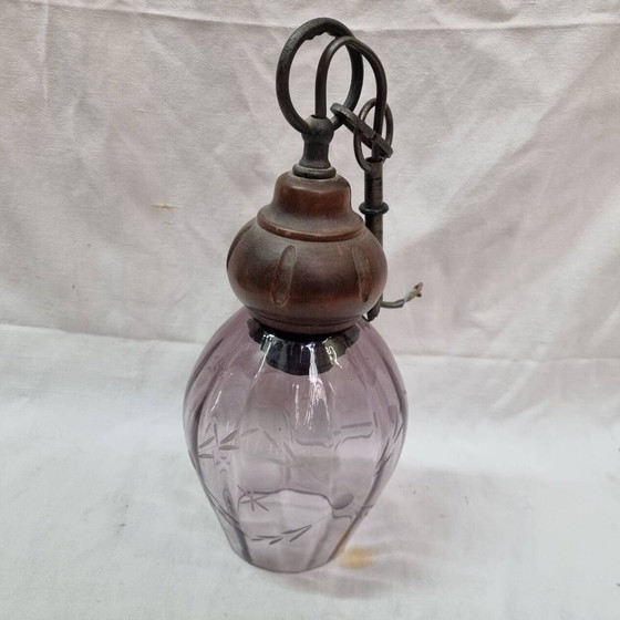 Image 1 of Suspension Vintage Verre Mauve