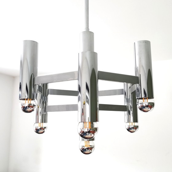 Image 1 of Lustre Mid Century en chrome par Sciolari pour Boulanger