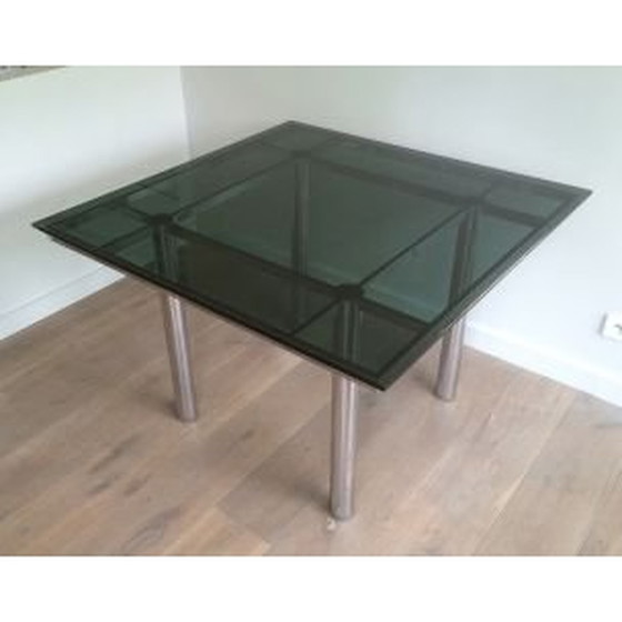Image 1 of Table vintage Scarpa en acier argenté et verre 1970