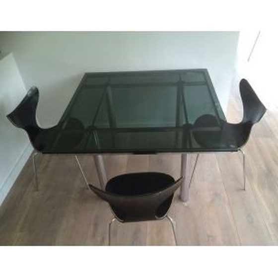 Image 1 of Table vintage Scarpa en acier argenté et verre 1970
