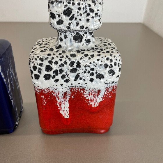 Image 1 of Paire de vases à lave grasse en poterie vintage "bleu-rouge" par Jopeko, Allemagne, années 1970