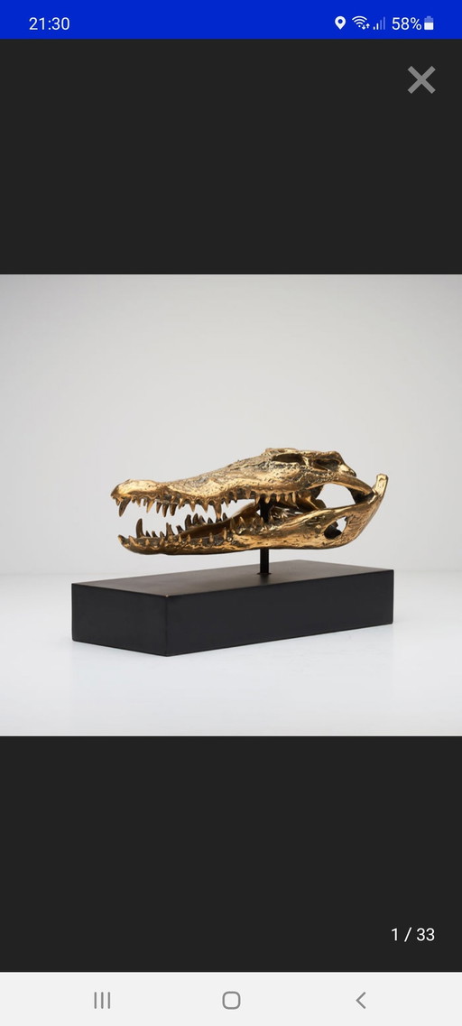 Crâne de crocodile en laiton (Nouveau)