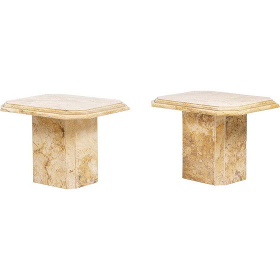 Image 1 of Paire de tables d'appoint vintage en marbre de Sienne, Italie 1970