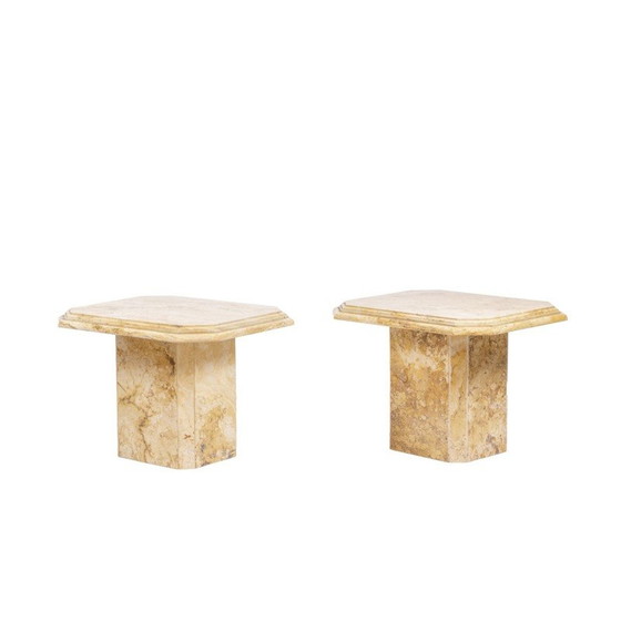 Image 1 of Paire de tables d'appoint vintage en marbre de Sienne, Italie 1970