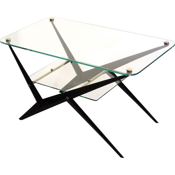 Image 1 of Table basse vintage en métal laqué noir et laiton par Angelo Ostuni, Italie 1950