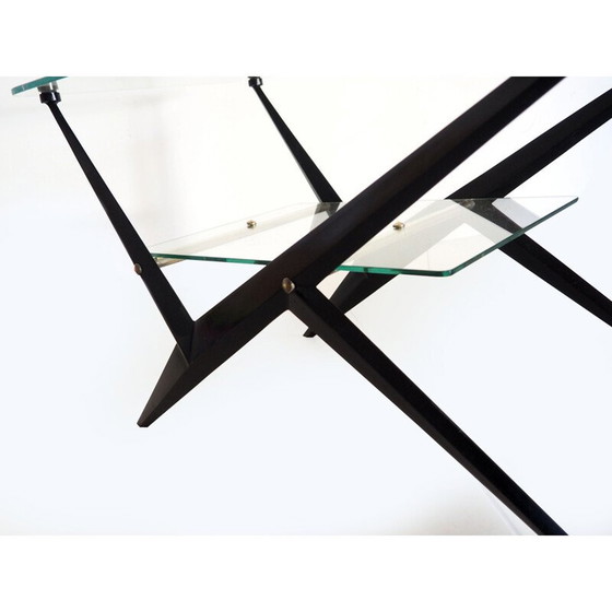 Image 1 of Table basse vintage en métal laqué noir et laiton par Angelo Ostuni, Italie 1950