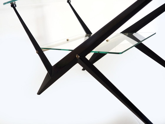 Image 1 of Table basse vintage en métal laqué noir et laiton par Angelo Ostuni, Italie 1950