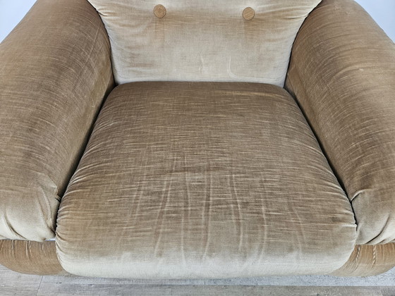 Image 1 of Fauteuil Mid Century en tissu et acier tubulaire