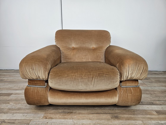 Image 1 of Fauteuil Mid Century en tissu et acier tubulaire