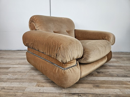 Fauteuil Mid Century en tissu et acier tubulaire