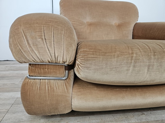 Image 1 of Fauteuil Mid Century en tissu et acier tubulaire