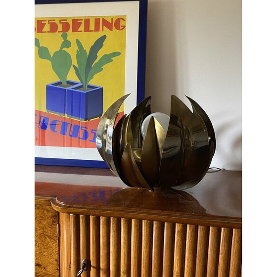 Image 1 of Lampadaire vintage en laiton avec fleur de lotus, Italie 1970