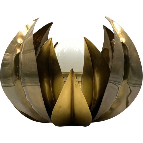 Image 1 of Lampadaire vintage en laiton avec fleur de lotus, Italie 1970
