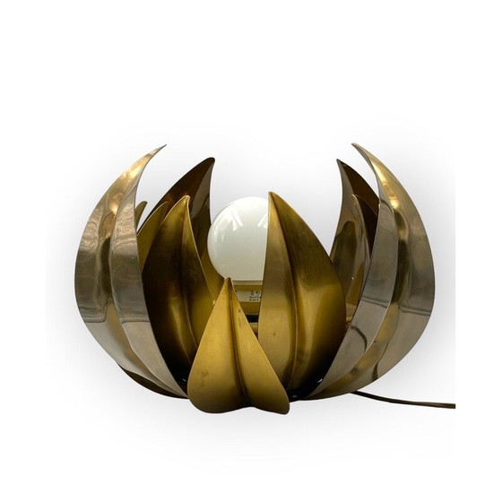 Image 1 of Lampadaire vintage en laiton avec fleur de lotus, Italie 1970