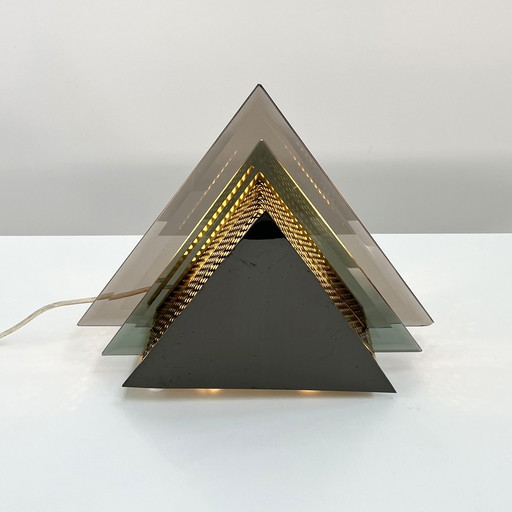 Lampe de table triangulaire chromée et en verre, 1980S