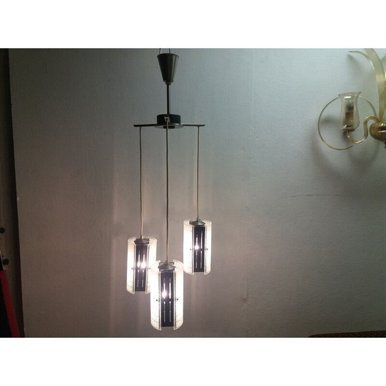 Image 1 of Lustre vintage en verre et métal, Tchécoslovaquie 1965