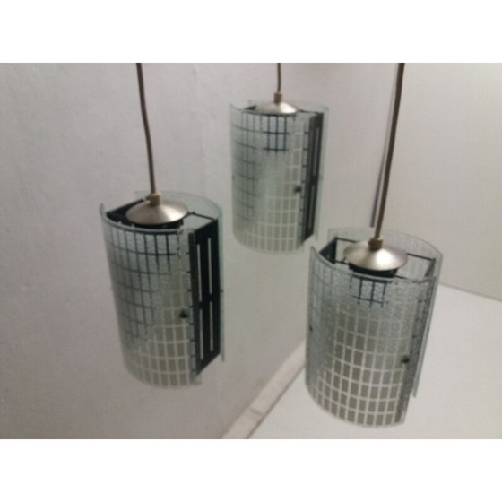 Image 1 of Lustre vintage en verre et métal, Tchécoslovaquie 1965