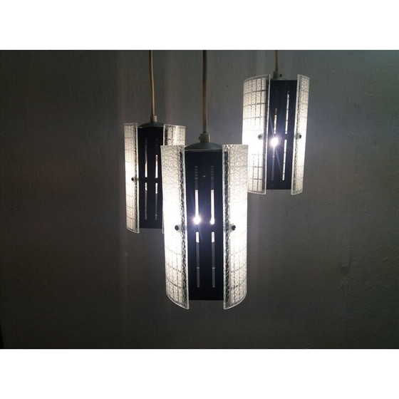 Image 1 of Lustre vintage en verre et métal, Tchécoslovaquie 1965