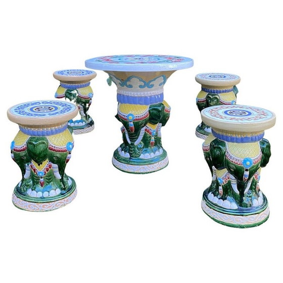 Image 1 of Ensemble de jardin vintage multicolore avec éléphants, 1960-1970