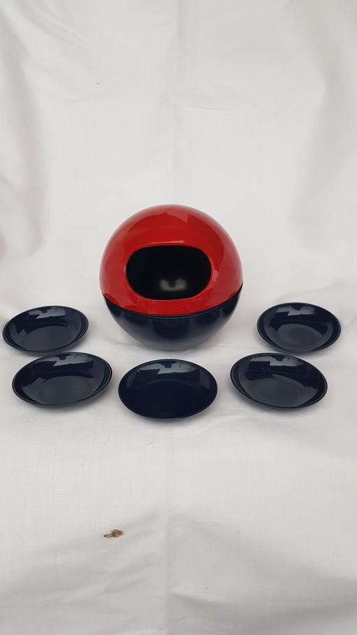 Space Age Design Snack-Set Mélamine Rouge-Bleu Bowl + 5 bols