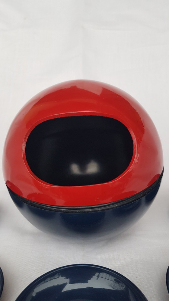 Image 1 of Space Age Design Snack-Set Mélamine Rouge-Bleu Bowl + 5 bols