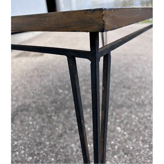 Image 1 of Table basse vintage en fer forgé et verre opalin, 1950