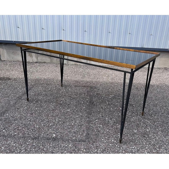 Image 1 of Table basse vintage en fer forgé et verre opalin, 1950