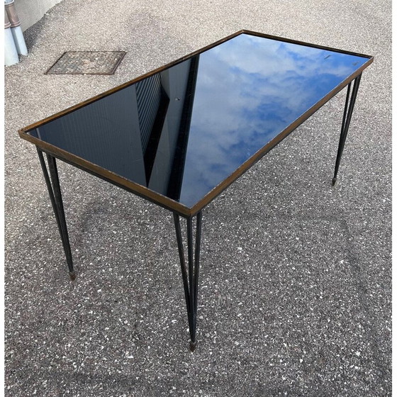 Image 1 of Table basse vintage en fer forgé et verre opalin, 1950