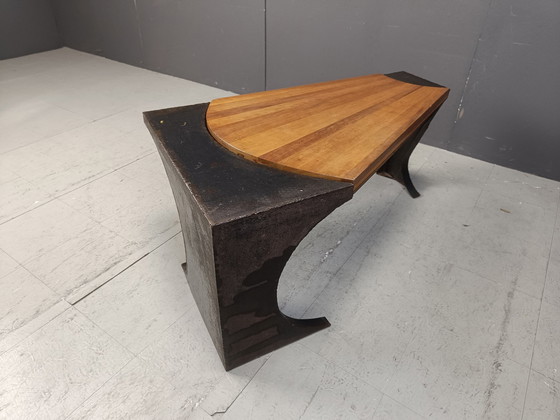Image 1 of Table basse brutaliste en acier et bois, 1970S