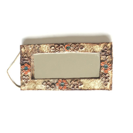 Image 1 of Miroir vintage en céramique émaillée avec décor de fleurs pour La Roue à Vallauris