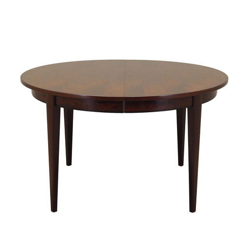 Table ronde en bois de rose, design danois, années 1970, fabricant : Omann Jun