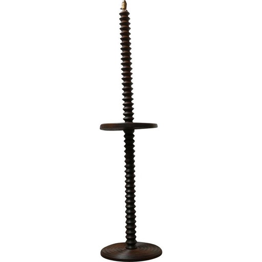 Lampadaire vintage en bois tourné Art Déco, France 1940