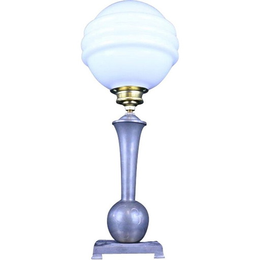 Lampe de table vintage en verre blanc par Gab, 1930