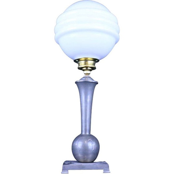 Image 1 of Lampe de table vintage en verre blanc par Gab, 1930