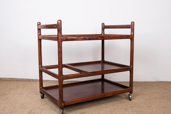 Image 1 of Desserte, Table Roulante, 3 Niveaux, Danoise En Palissandre Par Johannes Andersen Pour Silkeborg 1960.