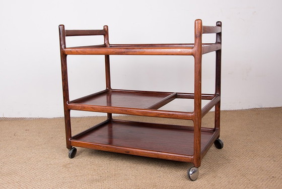 Image 1 of Desserte, Table Roulante, 3 Niveaux, Danoise En Palissandre Par Johannes Andersen Pour Silkeborg 1960.