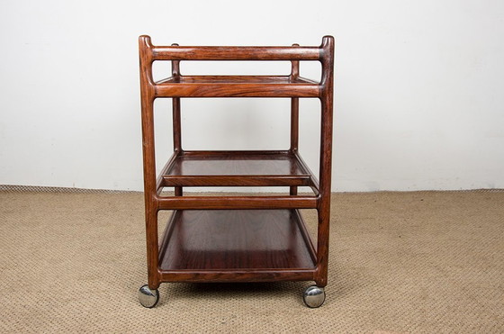 Image 1 of Desserte, Table Roulante, 3 Niveaux, Danoise En Palissandre Par Johannes Andersen Pour Silkeborg 1960.